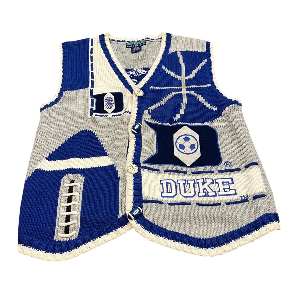 Vintage Eagle's Eye Duke Blue Devils Sweater Vest Women L Gray Blue Knit NCAA‎